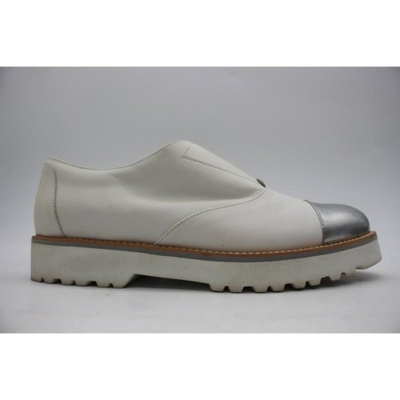 Hogan Shoes - HOGAN White Silver Toe Cap Laceless Women's EU 37.5 Loafers Made in Italy